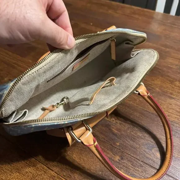 Dooney & Bourke Blue Canvas Leather DB Monogram Domed Satchel Handbag - Picture 15 of 15